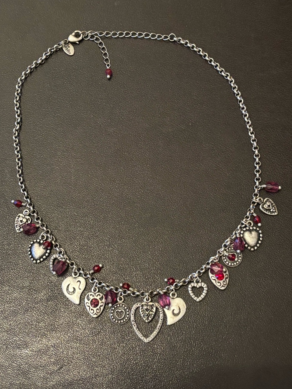 Lia Sophia Silver-Tone Heart Charm Necklace with Ruby Beads - Picture 4 of 4